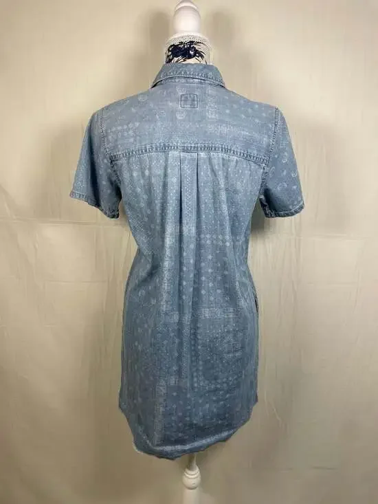 Gap 1969 Denim Bandana Print Short Sleeve Shirtdress with Pockets Sz S - Picture 2 of 7